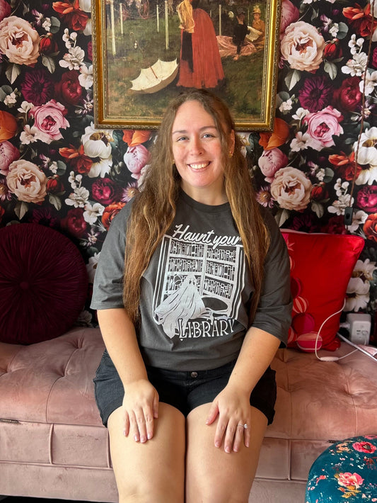 Haunt Your Library Tee On Charcoal