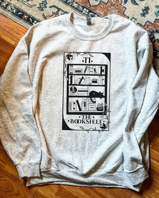 The Bookshelf Tarot Card Ash Grey Crewneck Unisex