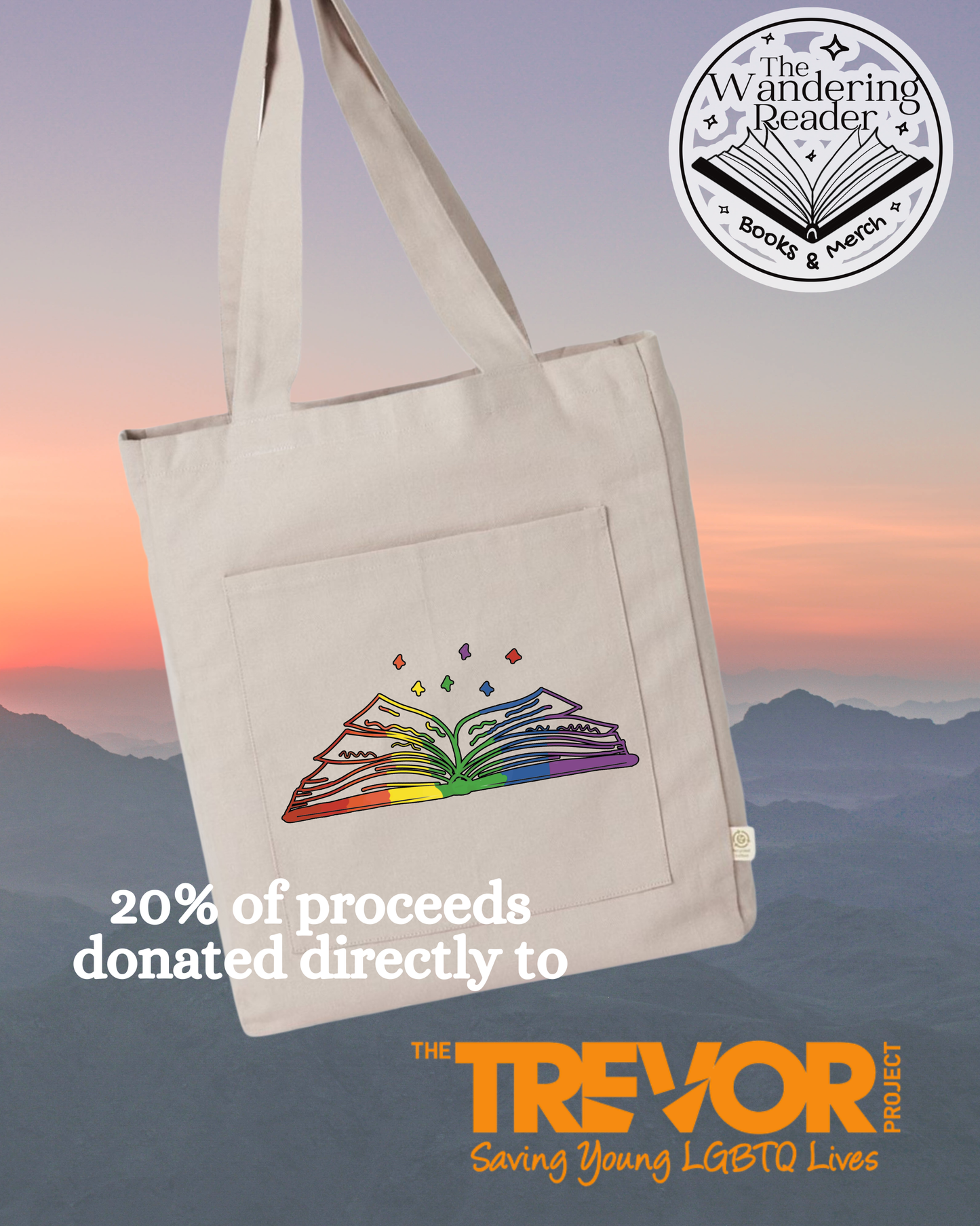 PRIDE Rainbow Book Tote(The Trevor Project Charity Item)