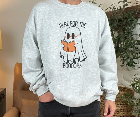 Here for the Books Ghost Crewneck Sweatshirt in Ash