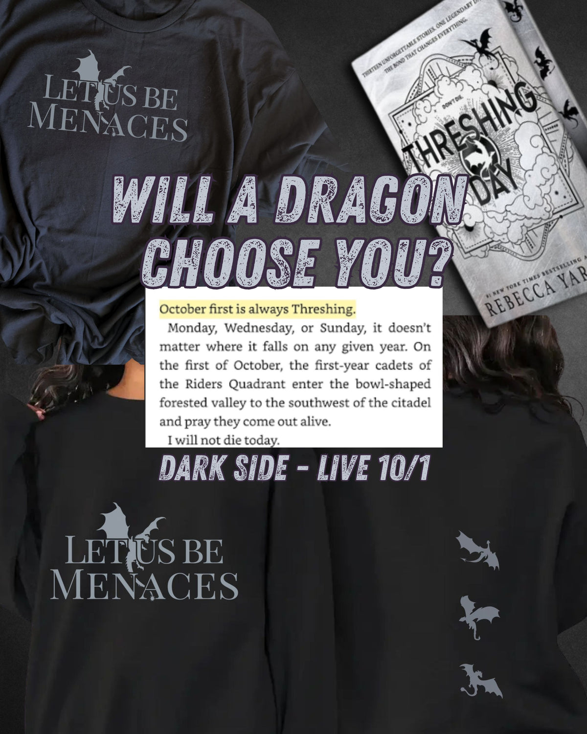 Dark Side Officially Licensed FOURTH WING Menaces tee on midnight