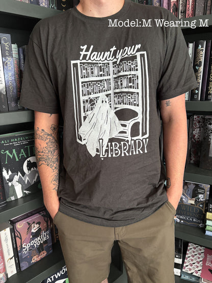 Haunt Your Library Tee On Charcoal