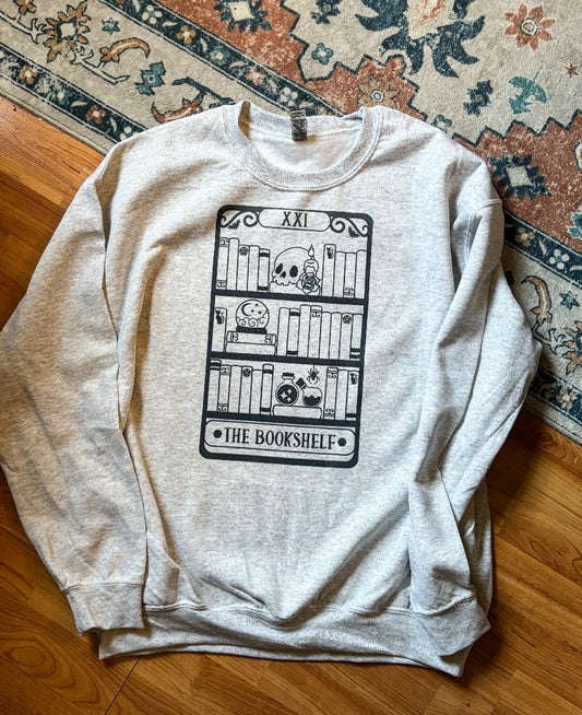 The Bookshelf Tarot Card Ash Grey Crewneck Unisex