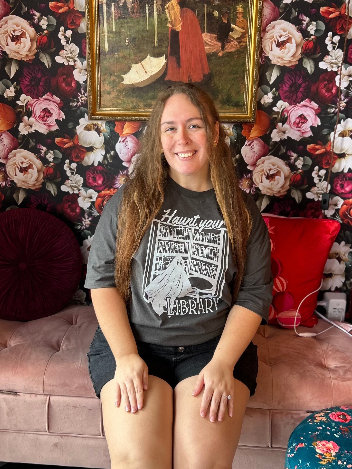 Haunt Your Library Tee On Charcoal