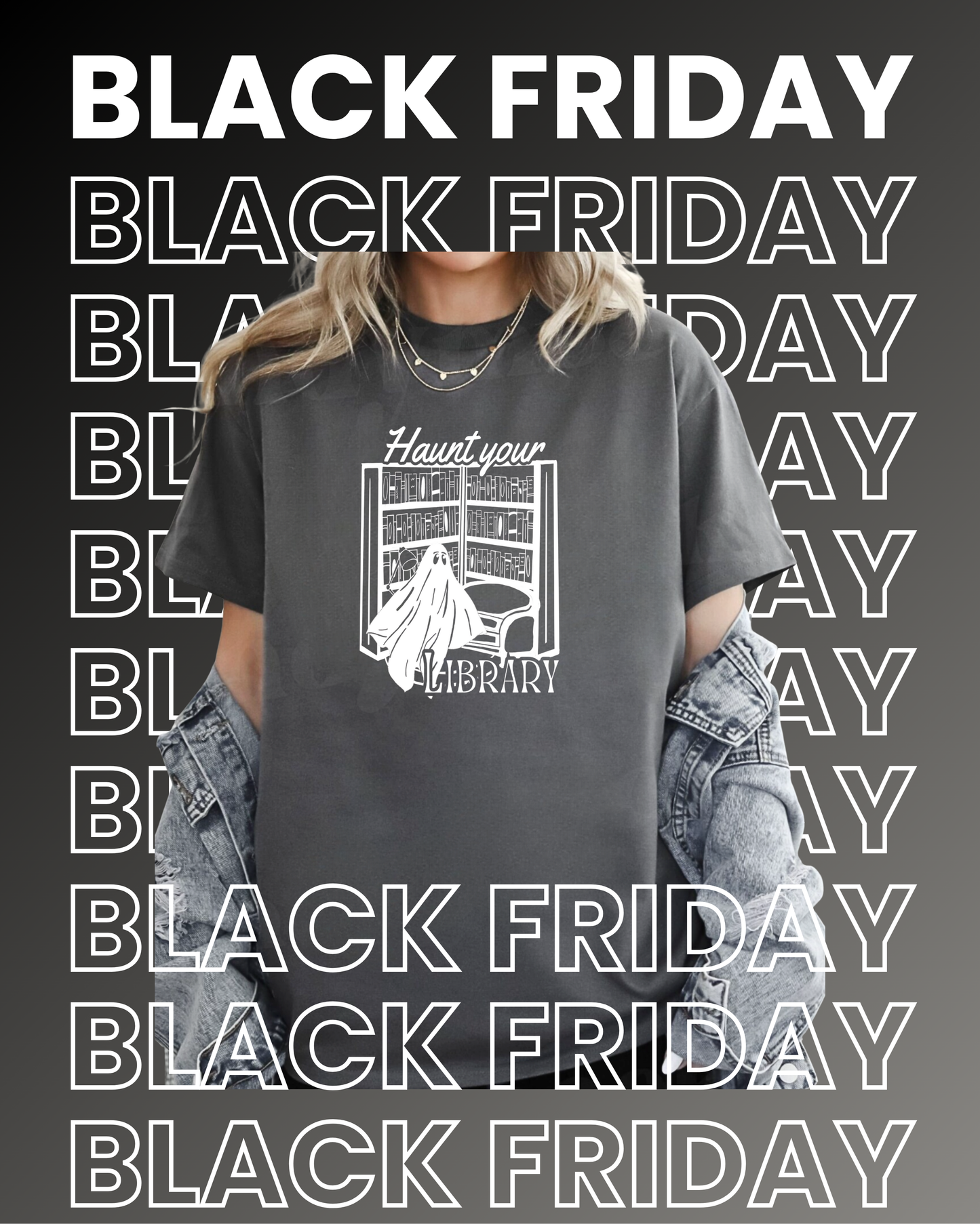 Haunt Your Library Tee On Charcoal