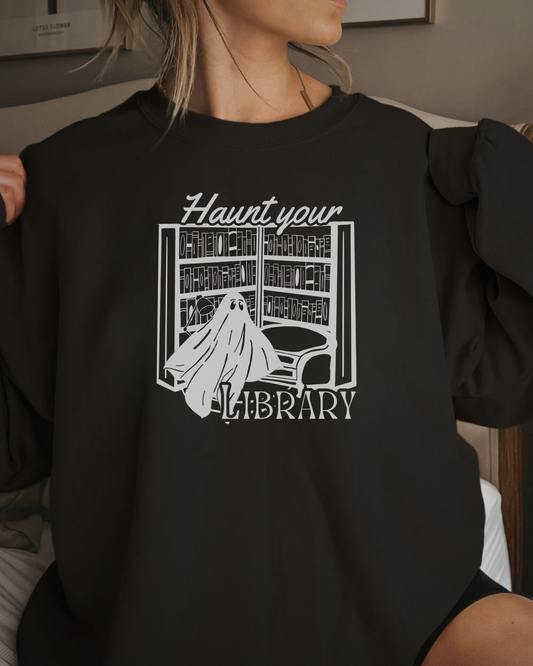 Haunt Your Library Crewneck Sweatshirt on Midnight (EveryLibrary Charity Item)