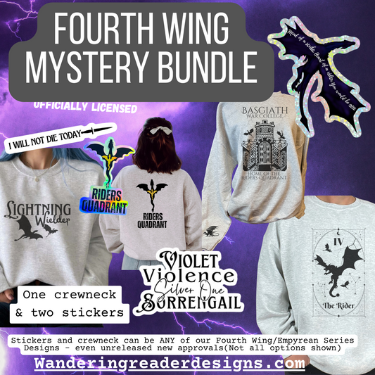 Officially Licensed FOURTH WING Mystery BUNDLE Crewneck + Two Stickers