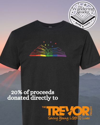 PRIDE Rainbow Book Tee on Midnight(The Trevor Project Charity Item)