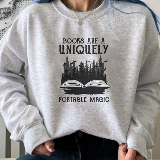 Books are a Portable Magic Ash Grey Crewneck Sweatshirt