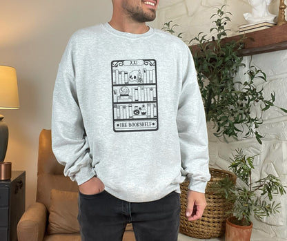 The Bookshelf Tarot Card Ash Grey Crewneck Unisex