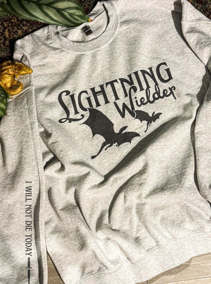 Officially Licensed FOURTH WING Lightning Wielder Ash Grey Crewneck Sweatshirt