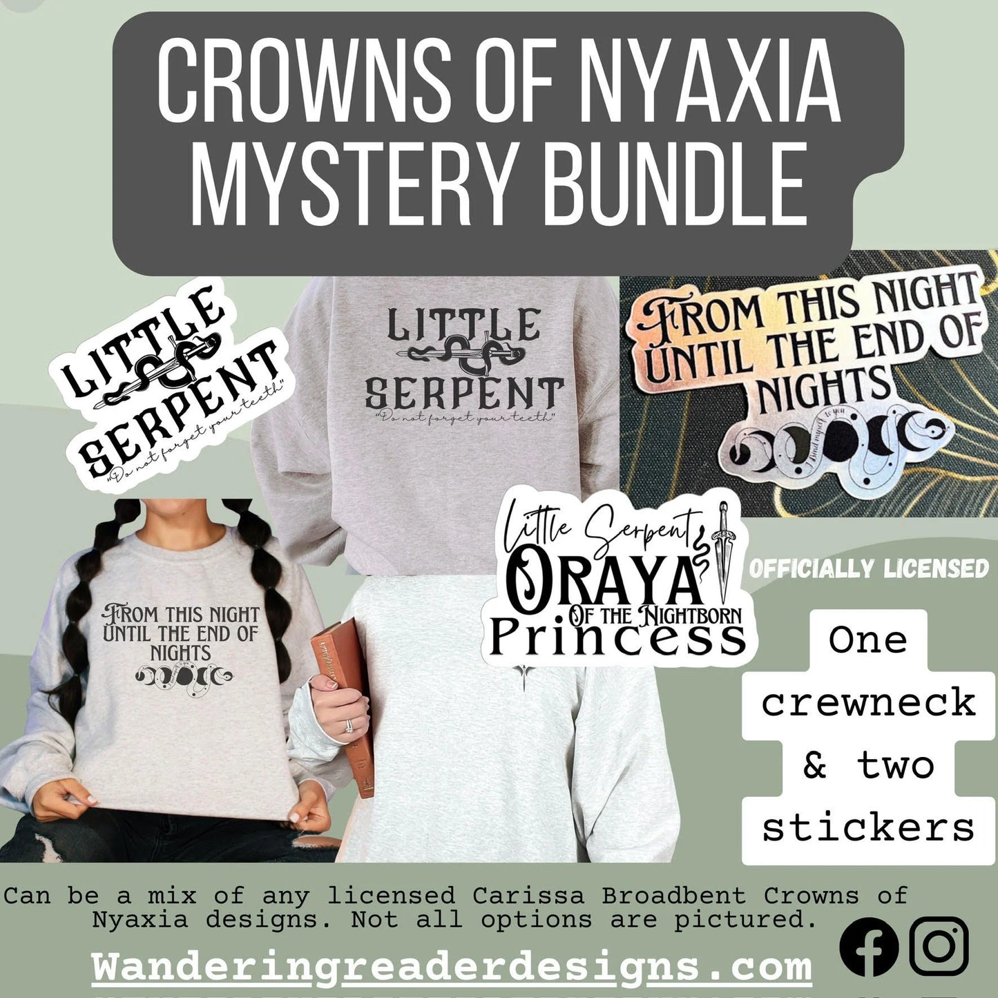 Officially Licensed Crowns of Nyaxia Mystery BUNDLE Crewneck + Two Stickers